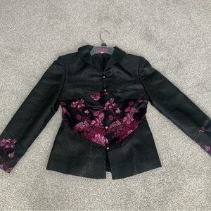 Black and Pink Floral Blazer with Tailored Fit